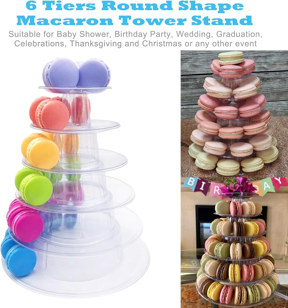 6 Tiers Round Macaron Tower Stand Plastic Cake Stand Macaron Display Rack Desserts Cupcake Holder