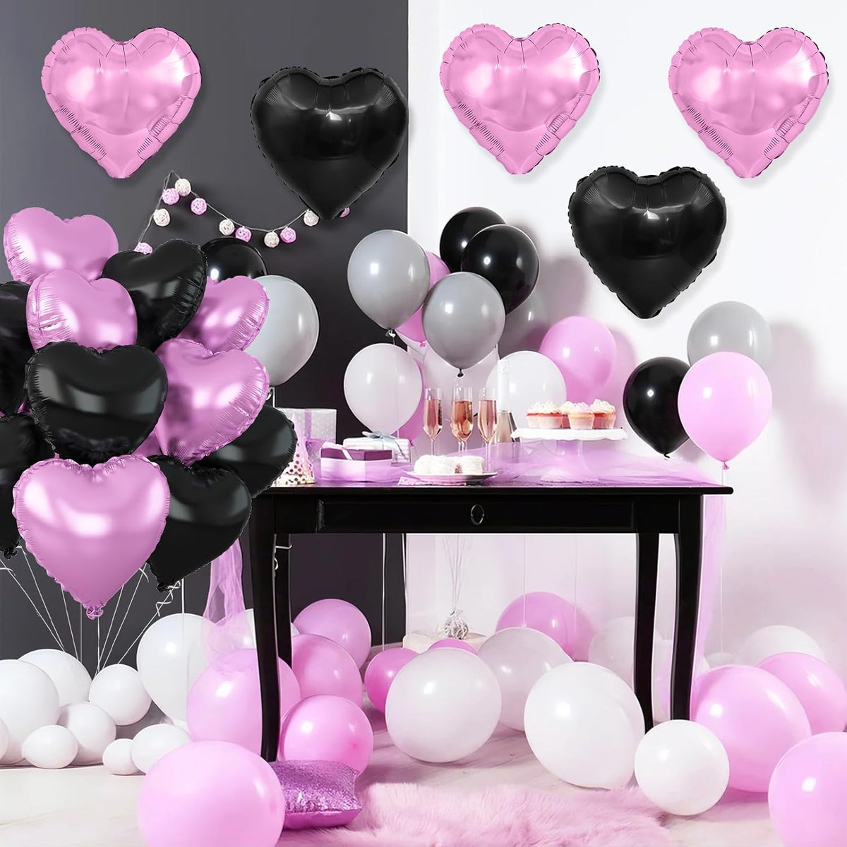 Black Purple Heart Balloons,12Pcs 18Inch Cream Purple Black Heart Shaped Foil Helium Balloons for