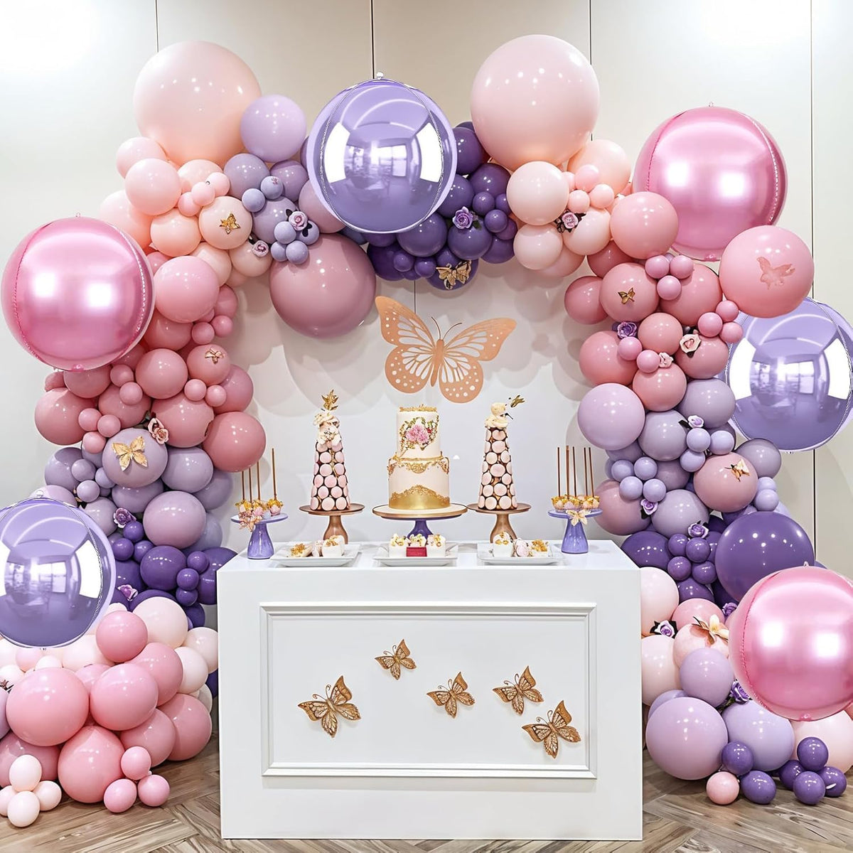 6Pcs Pink purple Round Foil Balloons,Giant 4D Round Ball Balloon,22 Inch Metallic Pink purple