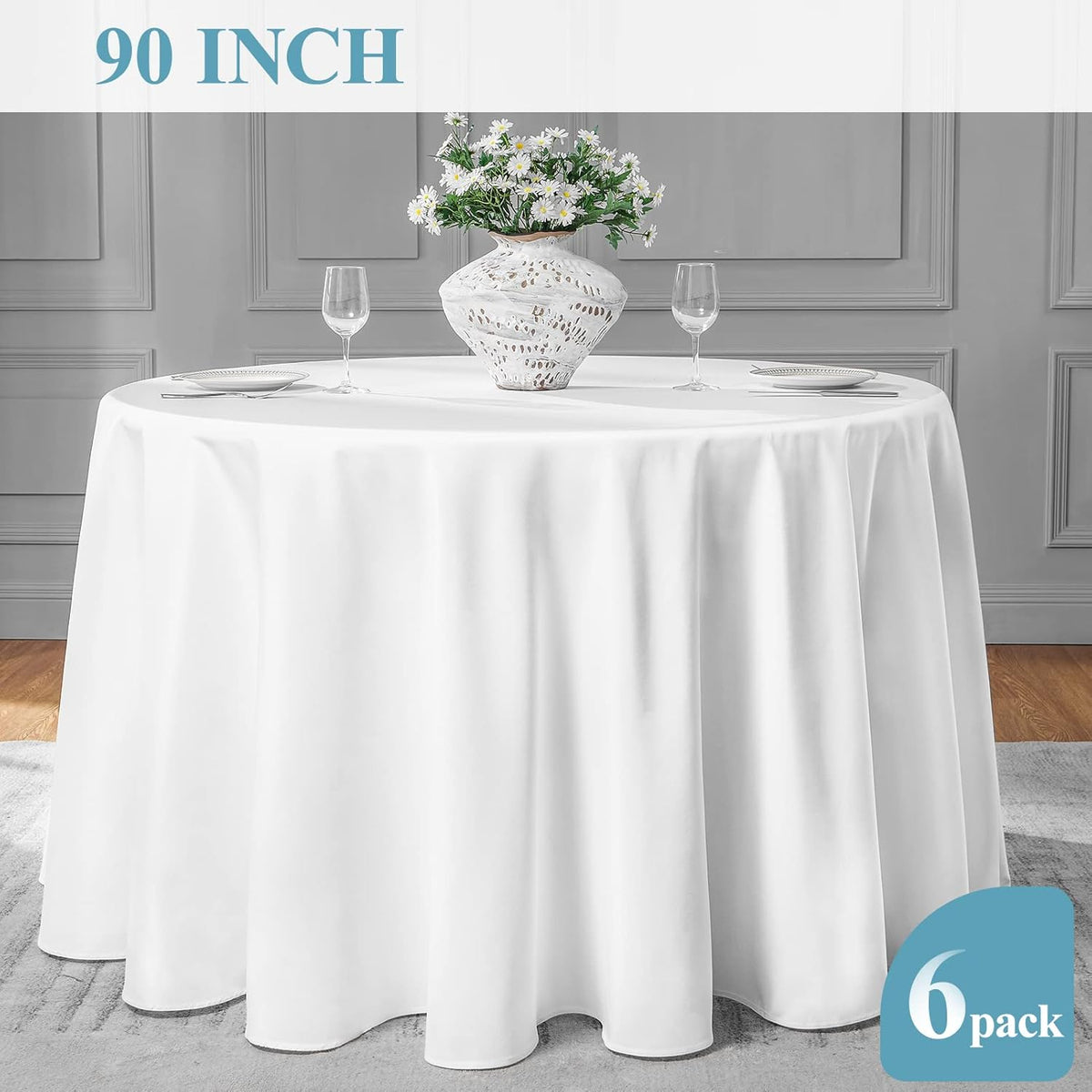 VidaFete 6 Pack 90inch Round Tablecloth Polyester Table Cloth，Stain Resistant and Wrinkle Polyester