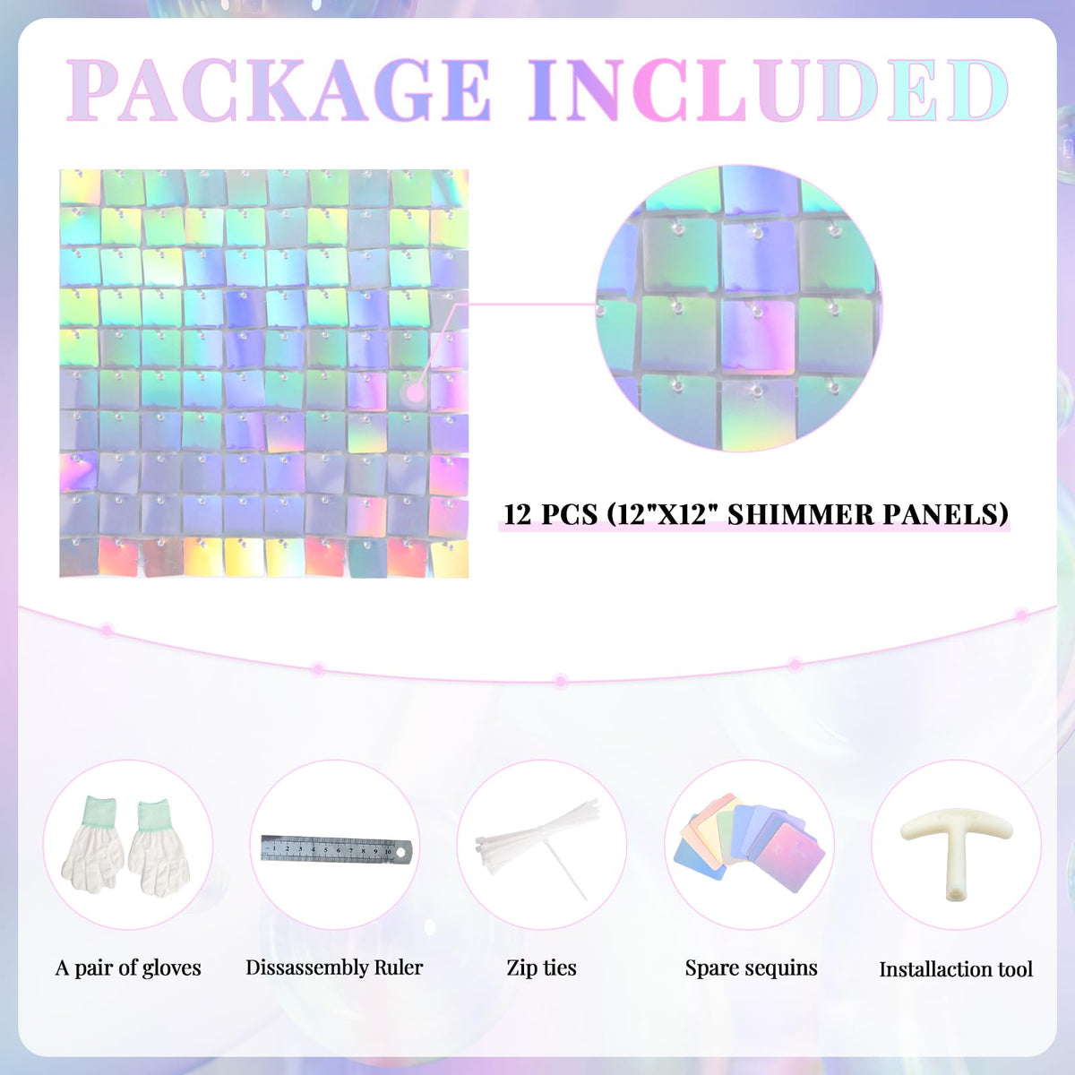 Shimmer Wall Backdrop Iridescent Silver Wall Panels 12Pcs Square Sequin Shimmer Wall Backdrop