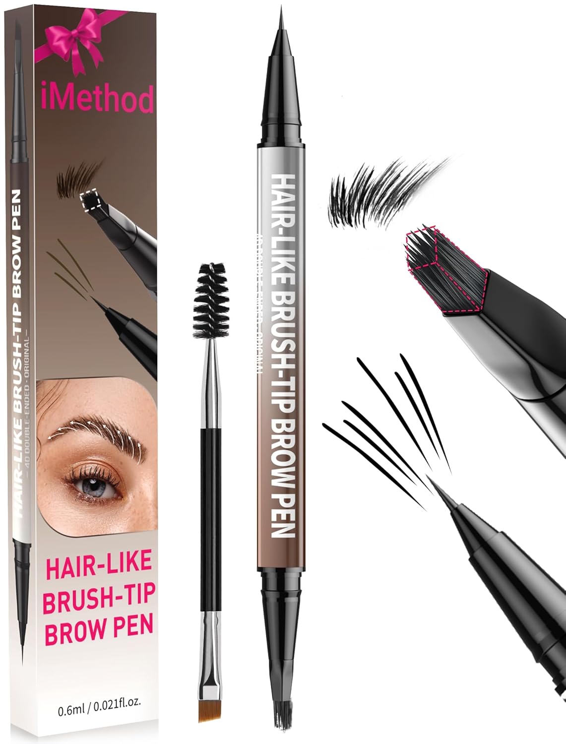 iMethod Eyebrow Pen - Eyebrow Pencil,2-in-1 Eyeliner Dual-Ended Microblading Eyebrow Pencil Long