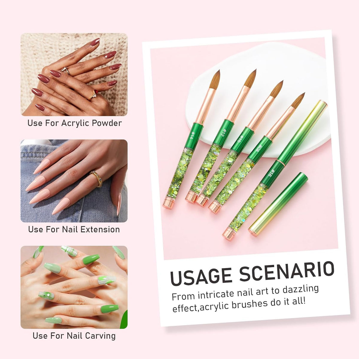 Acrylic Nail Brush Size #14, KEMEISI 100% Pure Kolinsky Nail Art Brushes Sturdy Handle Oval Shaped