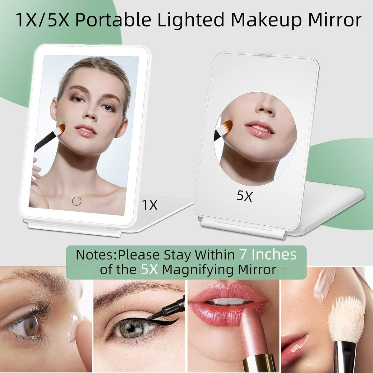 FUNTOUCH Rechargeable Portable Makeup Mirror with 72 LED Lights, Travel Lighted 1X/5X