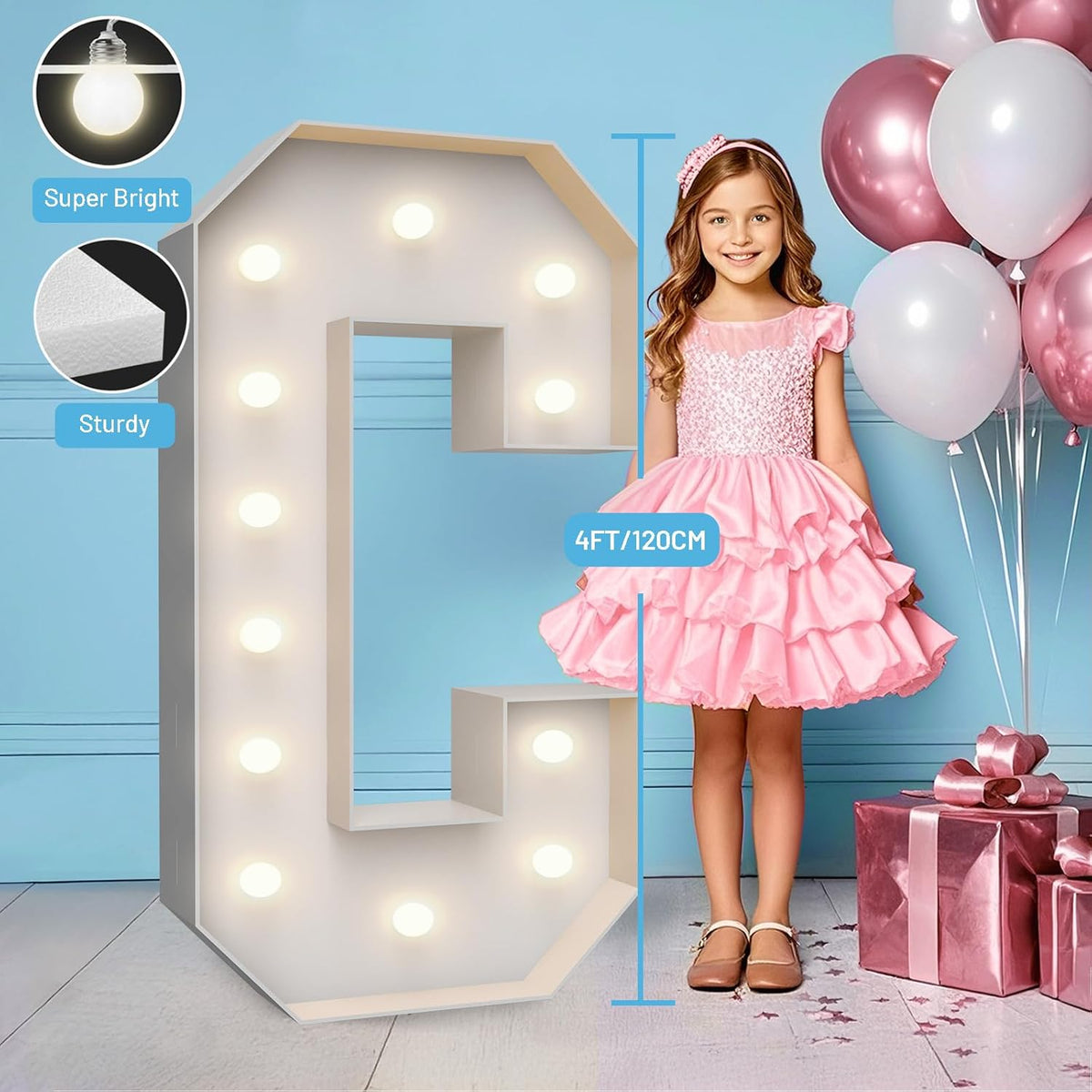4FT Marquee Light Up Letters C,Party Decoration Large Marquee Light Up Letters with Weighted Water