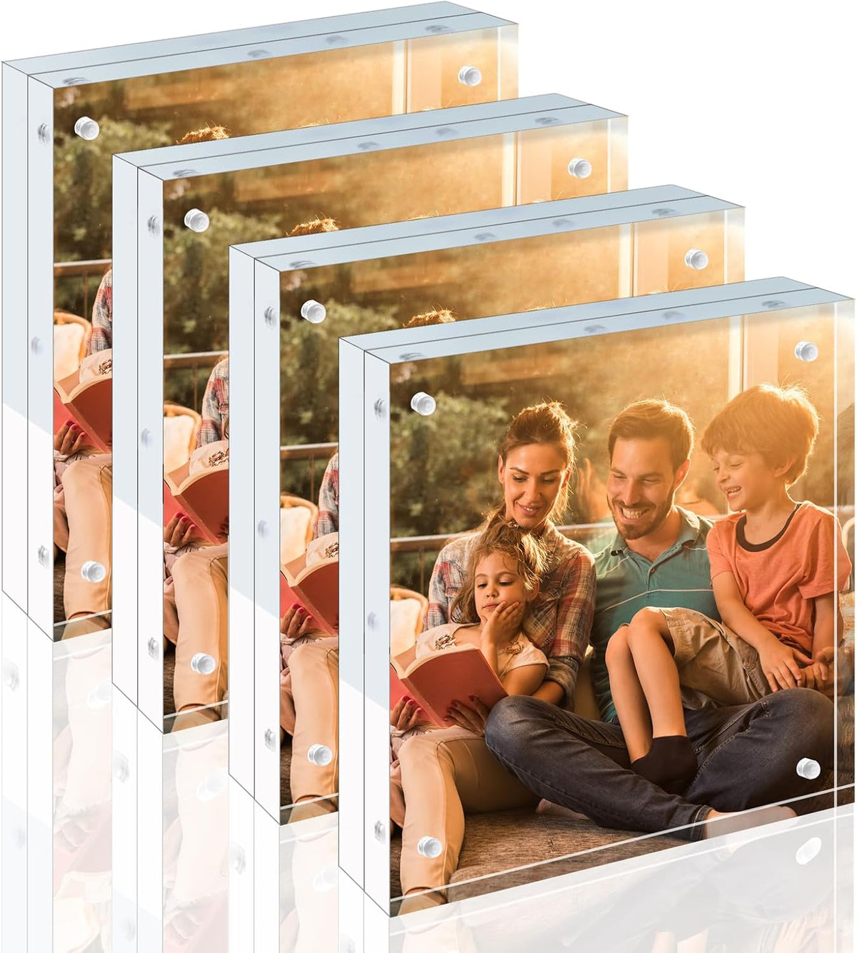 Egofine 8x8 Acrylic Frame 4 Pack, 20mm Thicker Frameless Clear Picture Frame, Double Sided Magnetic