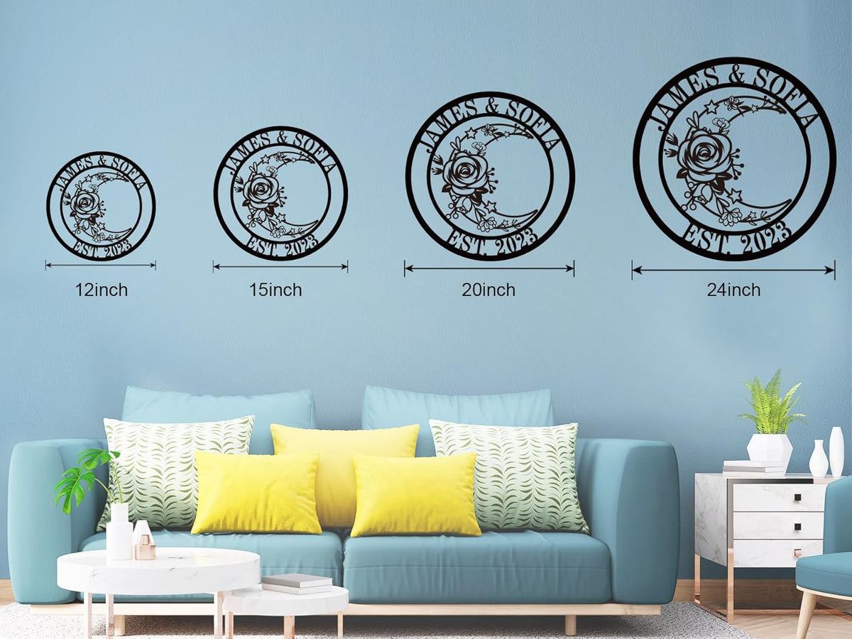 Moon Metal Floral Art Decor Black Boho Large Floral Moon and Star Phase Wall signs for Half Moon