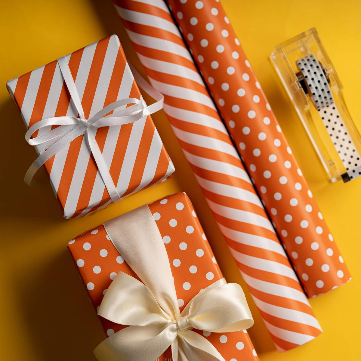 WRAPAHOLIC Reversible Wrapping Paper - Mini Roll - 17 Inch x 33 Feet - Orange and Stripes Design
