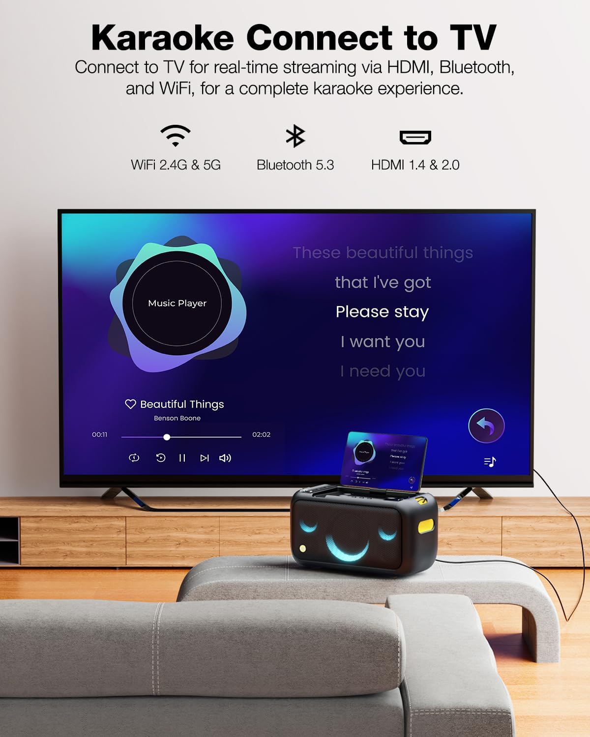 Ikarao Karaoke Machine for Adults, with Lyrics Display Built-in 13.3" Screen, Truly All in One