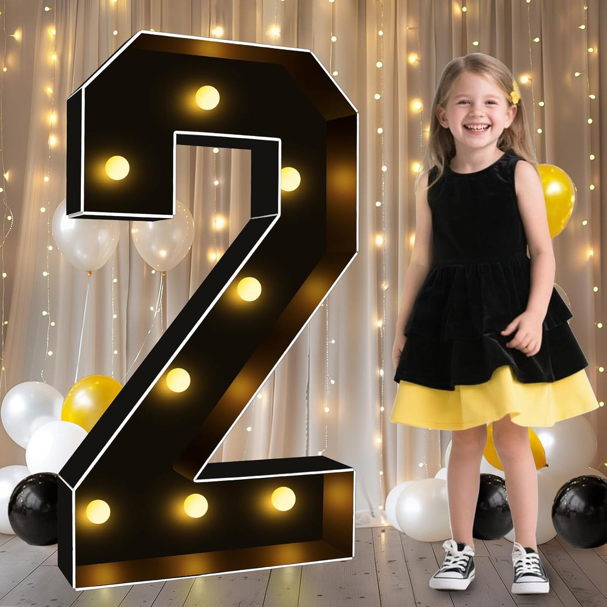 Pooqla 3FT Marquee Light Up Numbers, Black Lighted Party Decor for her him Women Men, Giant Mosaic