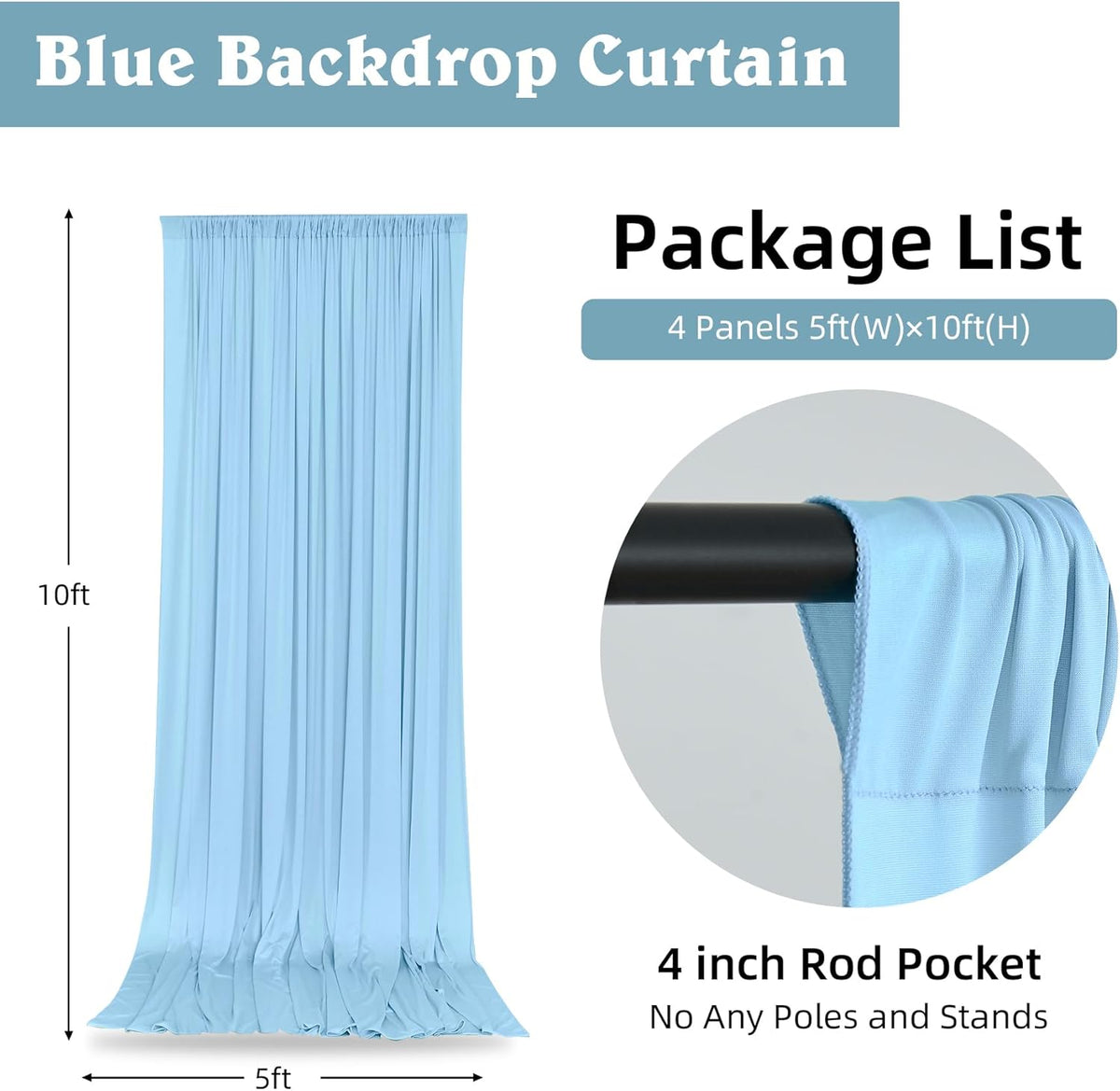 20 x 10ft Wrinkle Free Dusty Blue Backdrop Curtains for Parties Weddings, Thick Silky Polyester