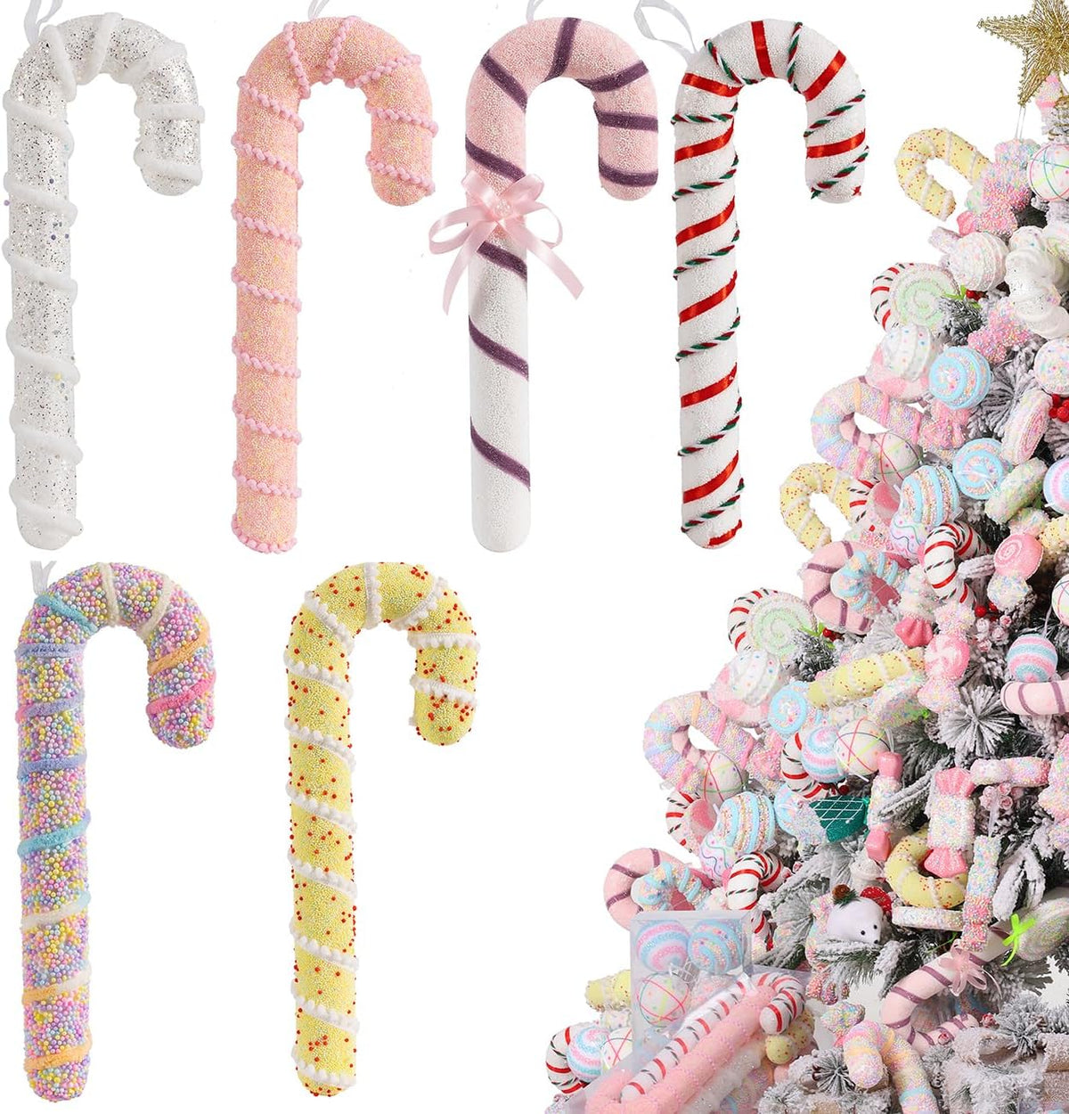 LANGXUN 6pcs Candy Land 2025 Xmas Birthday Party Wedding Suppiles Decoration, Hanging Candy Cane