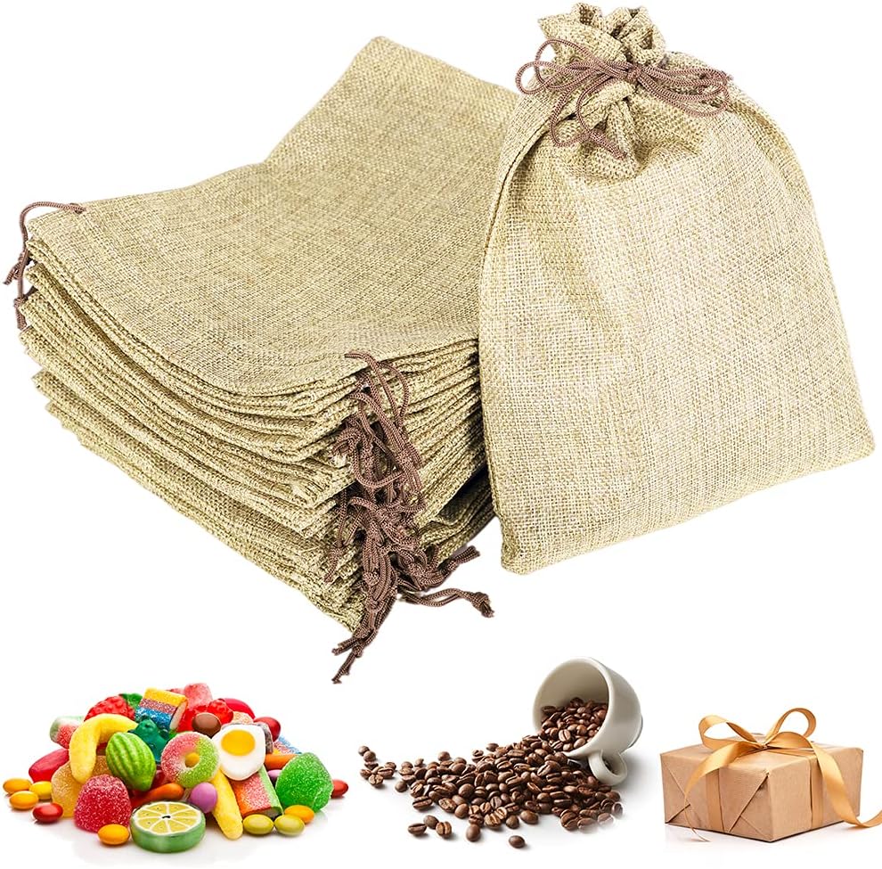LYSXP 50PCS Burlap Bags with Drawstring，7x9 Inch Cream color Drawstring Gift Bag Jewelry Pouches