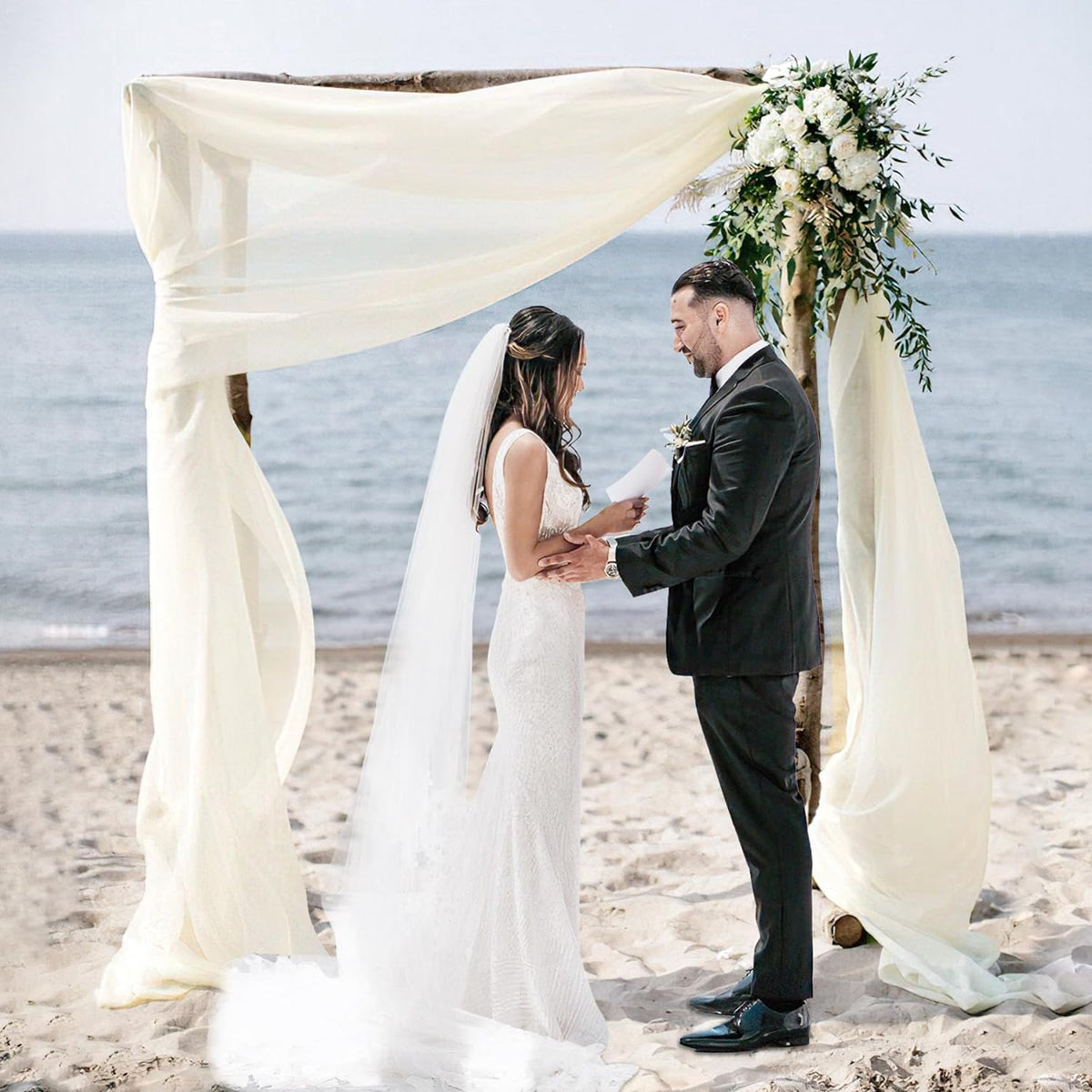 Wedding Arch Draping Fabric, 2 Panels 28" x 19Ft Ivory Wedding Arch Drapes Sheer Backdrop Curtain