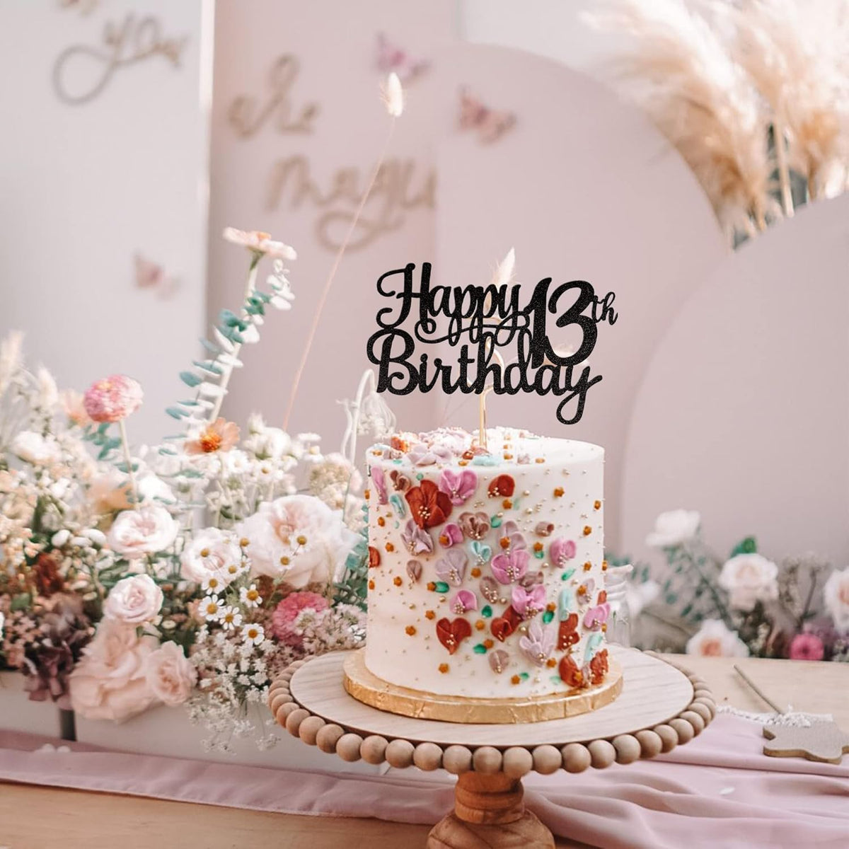 1 PCS Happy 13th Birthday Cake Topper Glitter Cheers to 13 Years Birthday Cake Pick Official