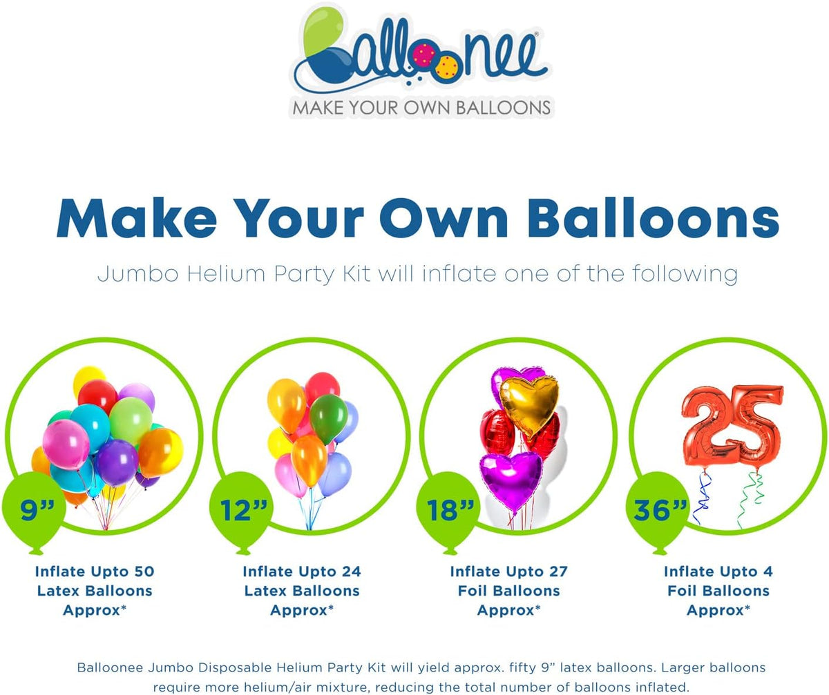 Jumbo Disposable Helium Party Kit - Pack of 3, Helium Tank for Balloons At Home, 13.5 Cu Ft Helium