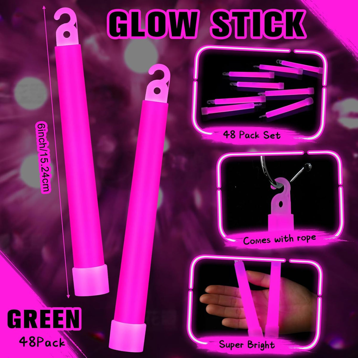 Sotiff 48 Pcs Bright 6 Inch Large Glow Sticks Bulk Emergency Glow in The Dark Sticks with 12 Hour