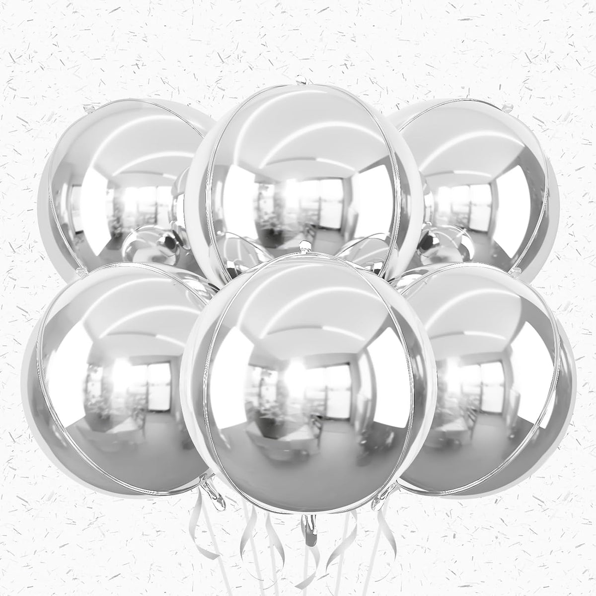 6Pcs Silver Round Foil Balloons,Giant 4D Round Ball Balloons,22 Inch Metallic Silver Balloon for