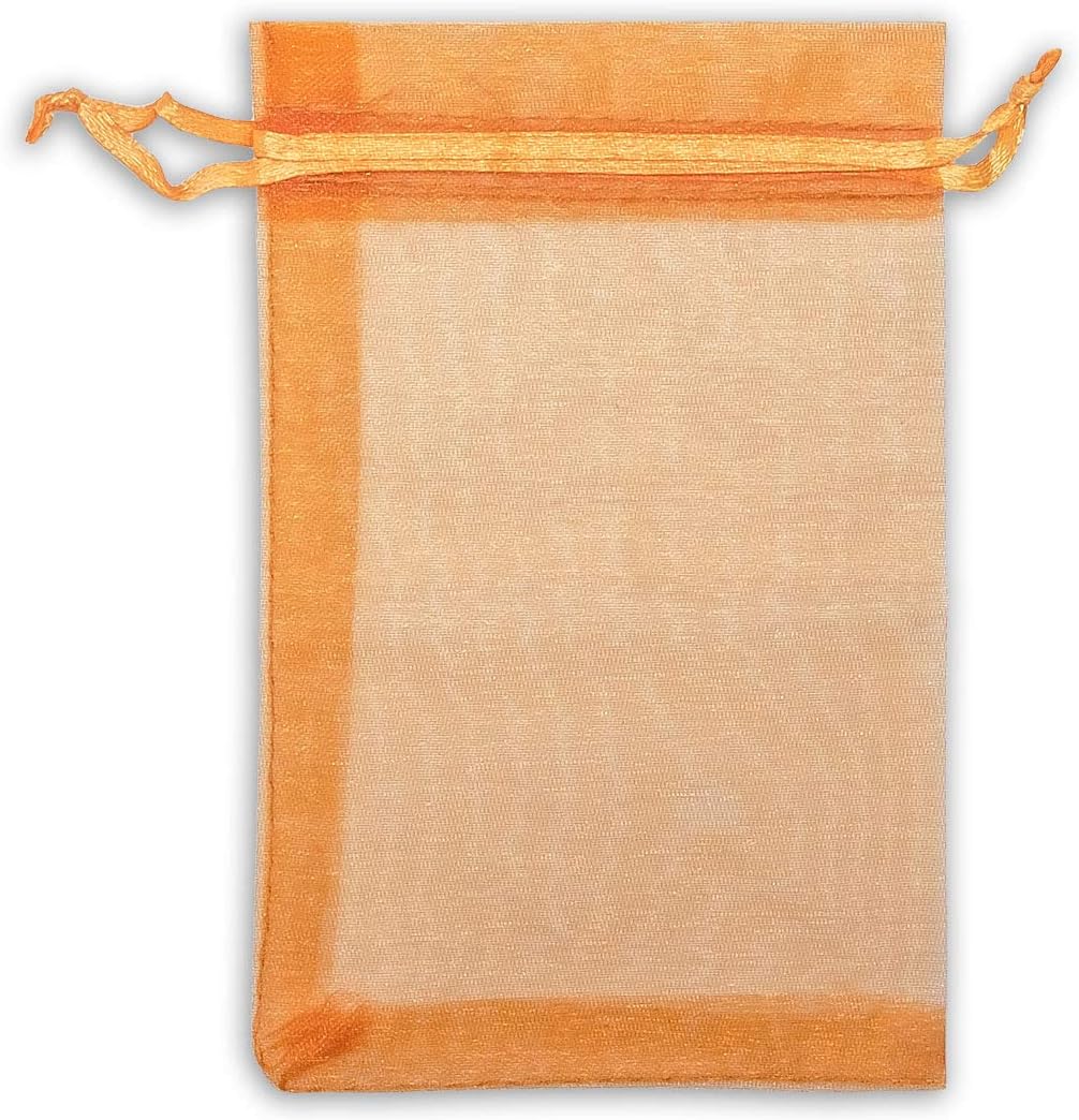 TheDisplayGuys 100-Pack 6x8 Orange Sheer Organza Gift Bags with Drawstring, Jewelry Halloween Candy
