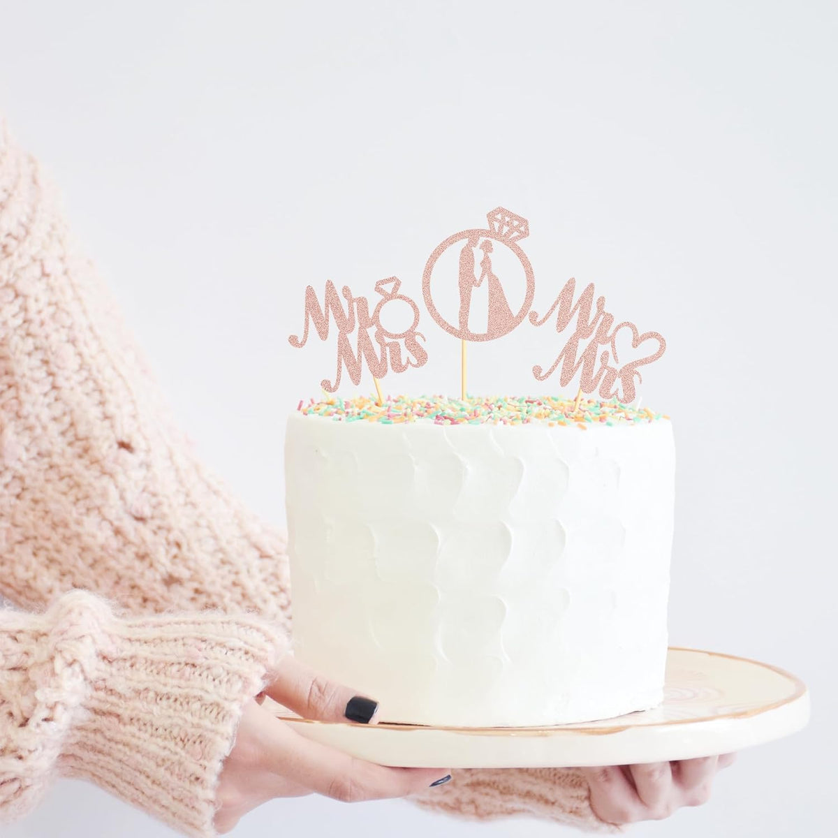 Sotpot 24PCS Miss to Mrs Cupcake Toppers with Ring Rose Gold Glitter for Wedding Bridal Shower