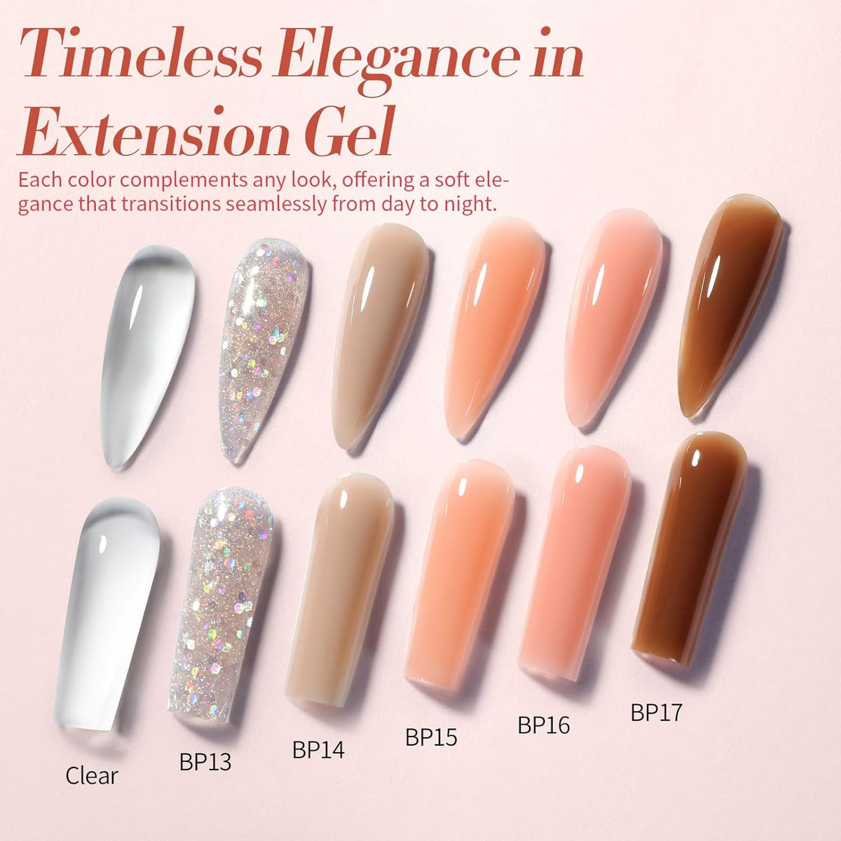 BORN PRETTY Extension Nail Gel Kit-6 Colors Gel Kit Nude Clear Jelly All-In-1 Set Builder Glue with