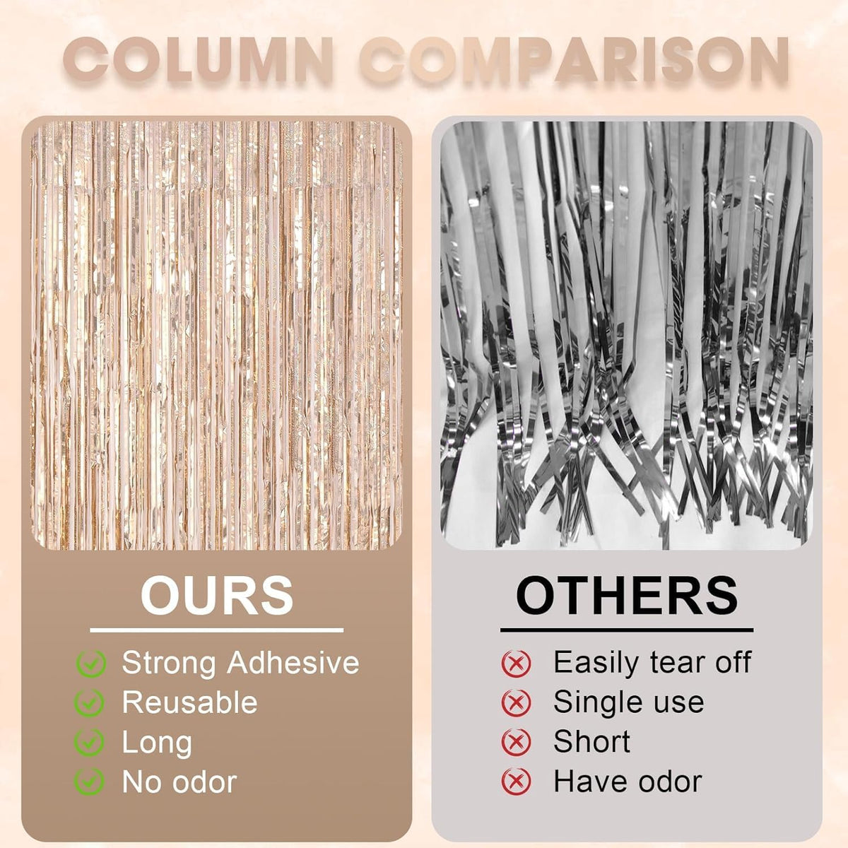 2 Pack Champagne Gold Tinsel Foil Fringe Curtains, Champagne Party Decorations, Metallic Tinsel