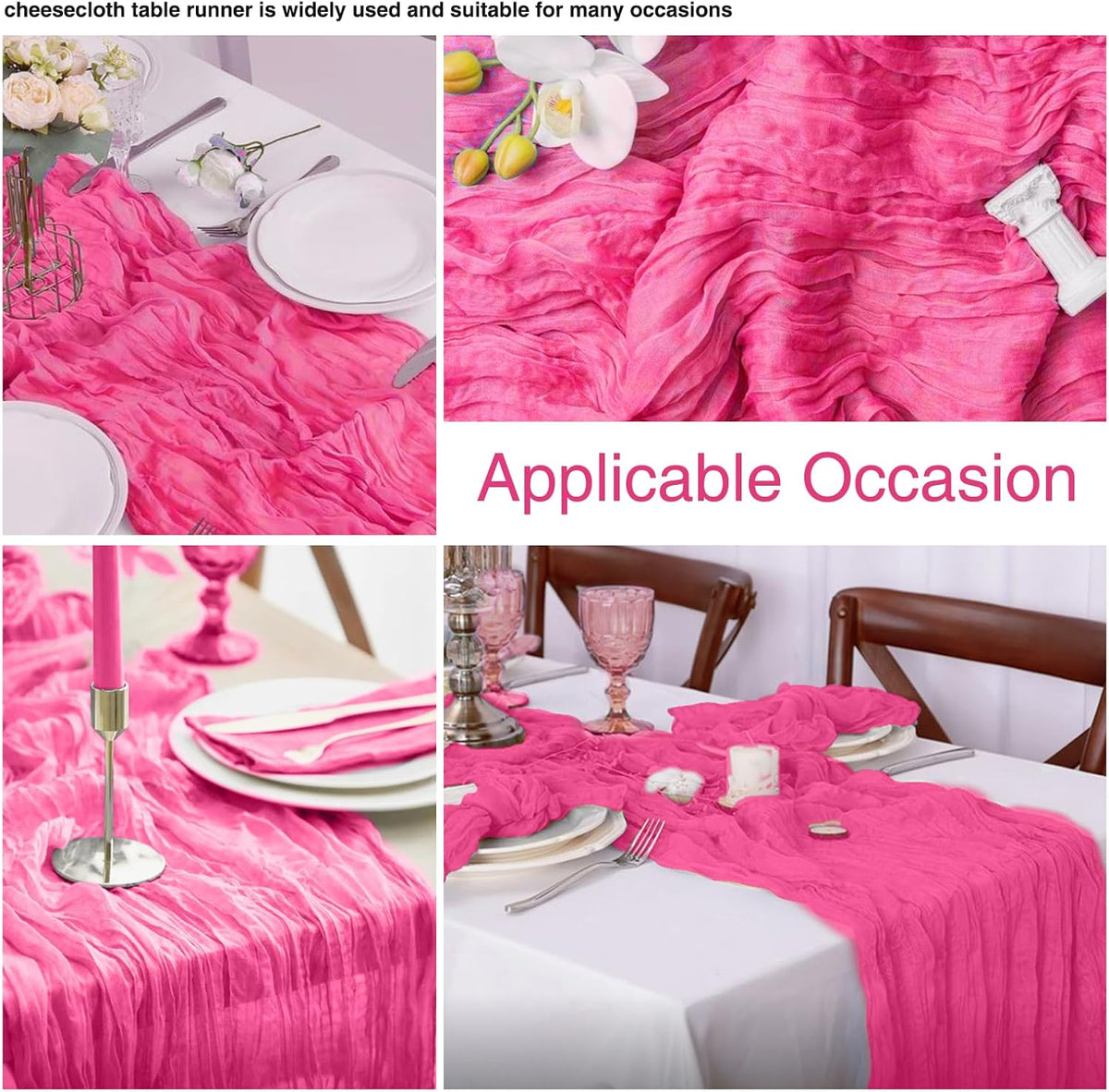 12 Pack Hot Pink 10 Ft Cheesecloth Table Runner 20x120 Inch Boho Wrinkled Sheer Romantic Gauze