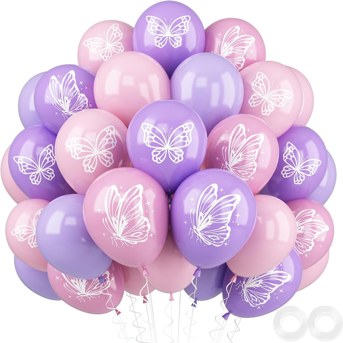 Maca Pink Purple Butterfly Printed Balloons - 52 PCS 12 Inch, Perfect for Baby Shower, Girls'