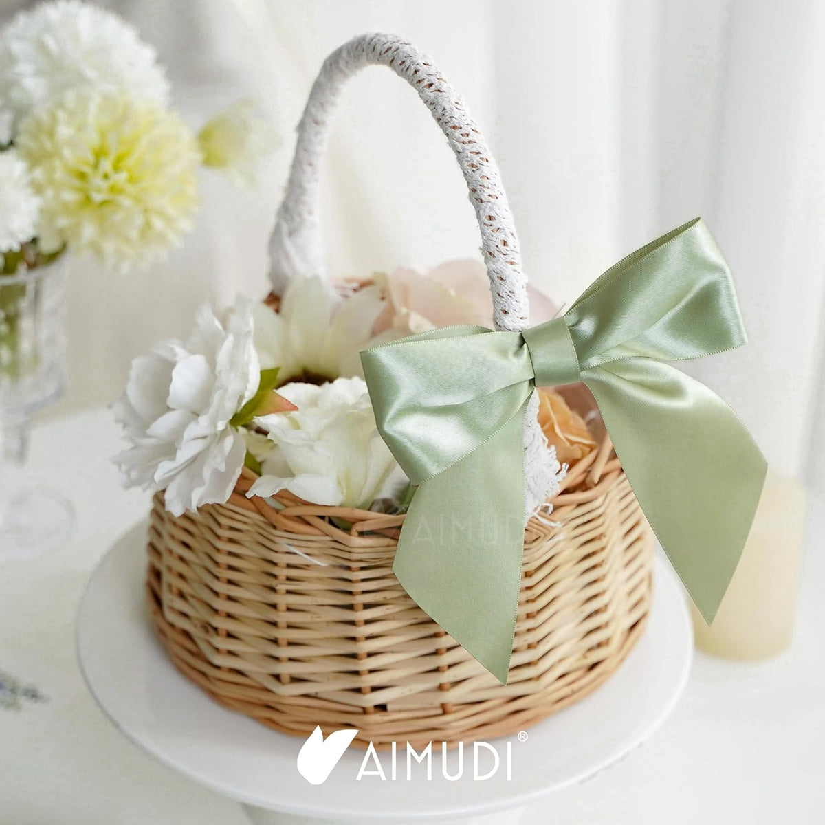 AIMUDI Sage Green Satin Bows 5.5" Bows for Gift Wrapping Satin Twist Tie Bows Premade Ribbon Bows