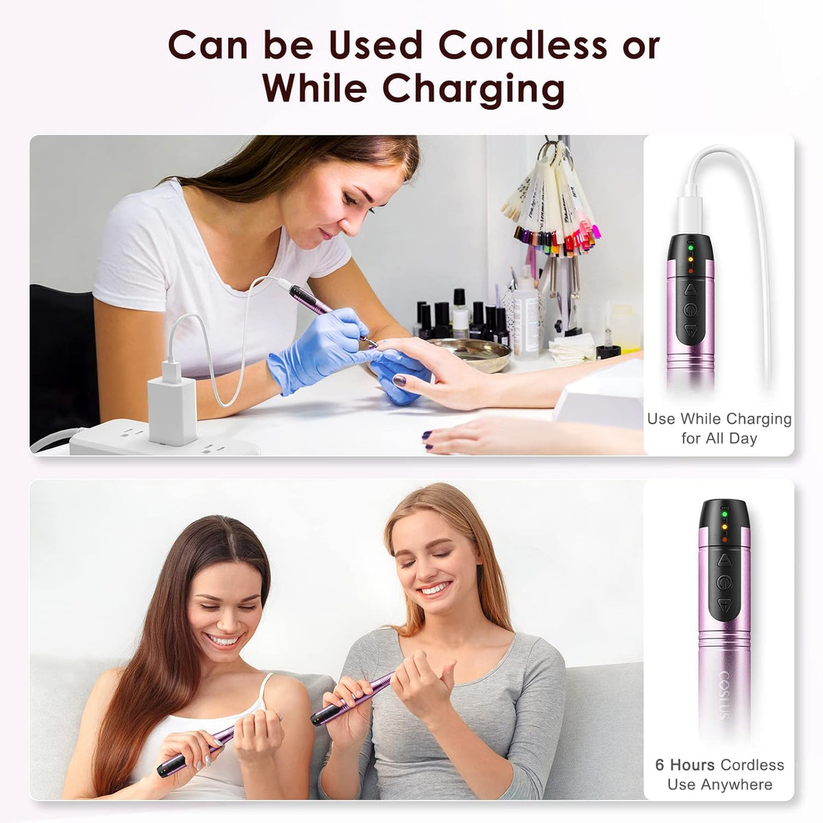COSLUS Cordless Nail Drill Electric File: Professional for Acrylic Gel Dip Powder Nails Portable