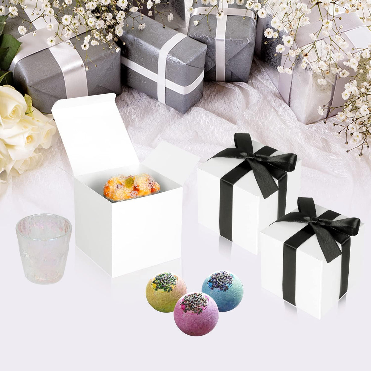 100 Pack Small Gift Boxes, 3x3x3 Inches Favor Boxes White Paper Gift Boxes with Lids for Presents
