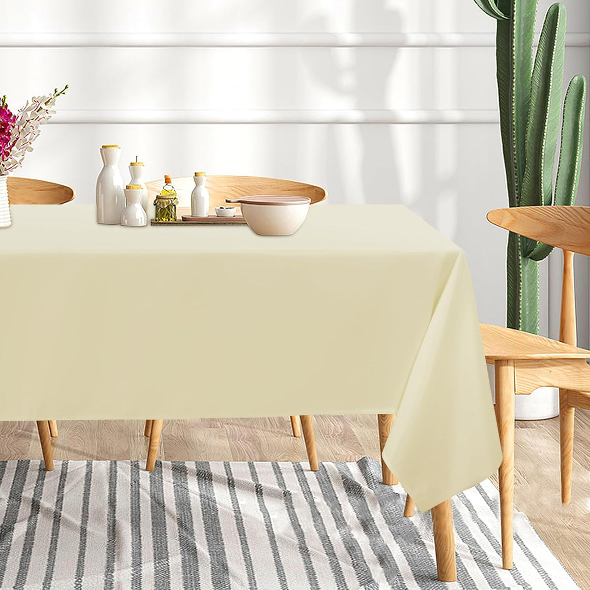 sancua 6 Pack Beige Tablecloth 60 x 102 Inch, Rectangle Table Cloth for 6 Feet Tables - Stain and