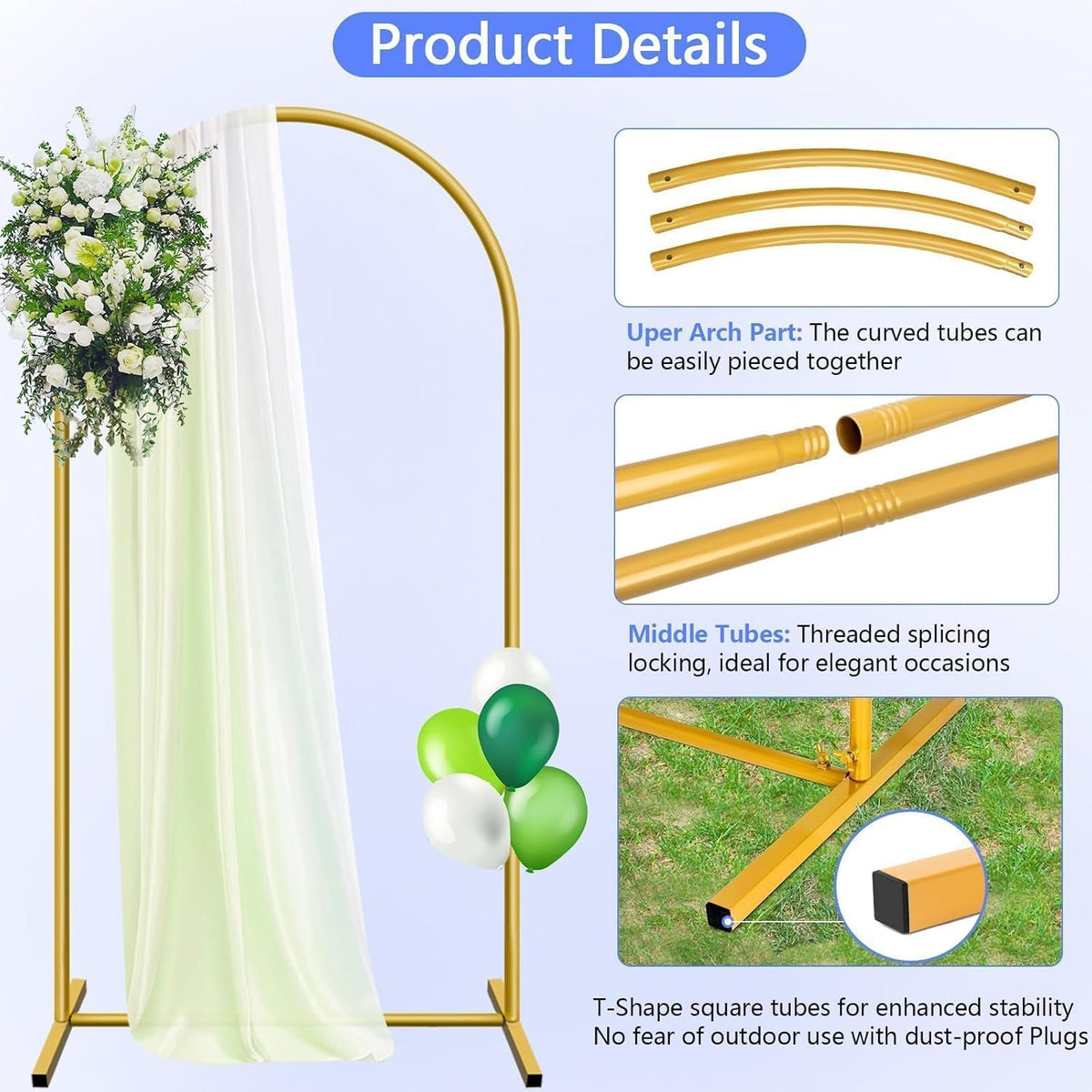 6.6 ft Arch Backdrop Stand, Metal Wedding Arch Stands for Party, Birthday, Wedding, Bridal Shower