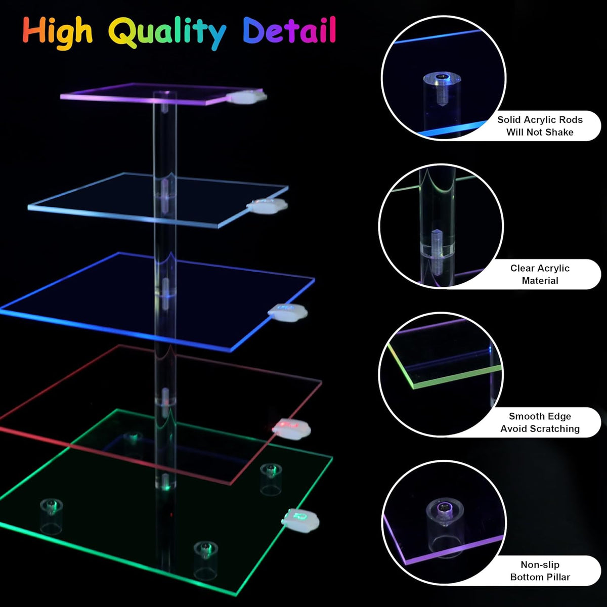 Cupcake Stand with Rechargeable Led, 5 Tier Clear Cupcake Holder, 7 Colors Light Cupcake Tower