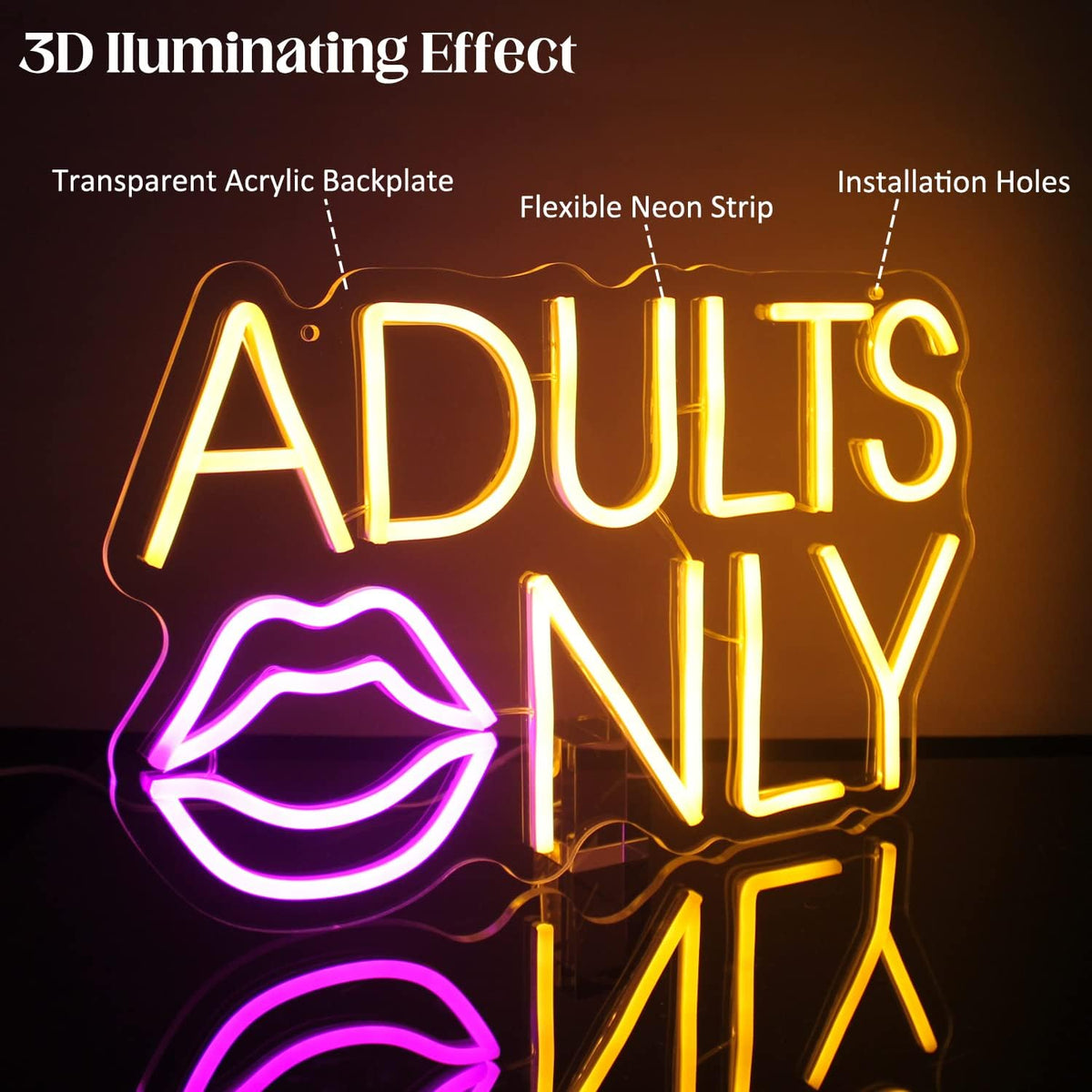 Adults Only Neon Sign Pink Lip LED Neon Lights Signs Sexy Neon Light Neon Bar Sign Orange Letter