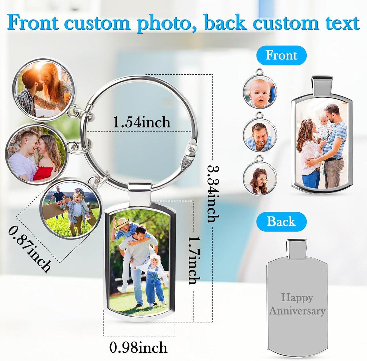 Double Side Custom Keychain with Picture Personalized Engraving Photo Text Customized Gifts for Men