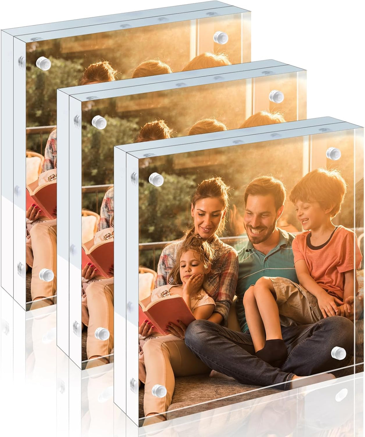Egofine 4x4 Acrylic Frames 3 Pack, 20mm Thicker Frameless Clear Picture Frames, Double Sided