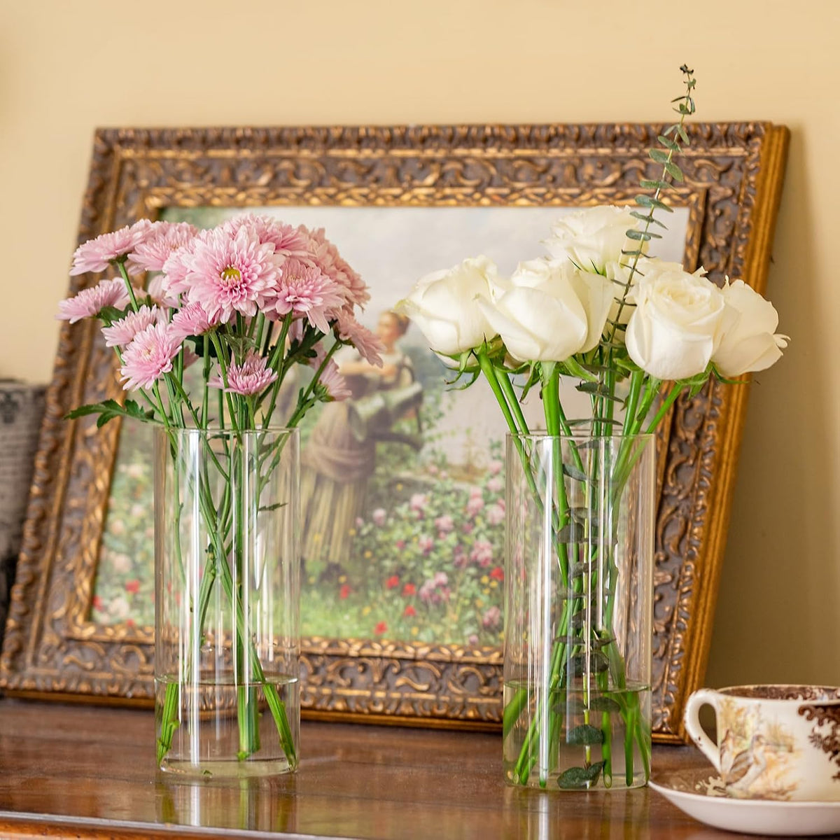7pcs Glass Cylinder Vases for Centerpieces - 8 Inch Tall Glass Vases for Flower, Clear Flower Vase