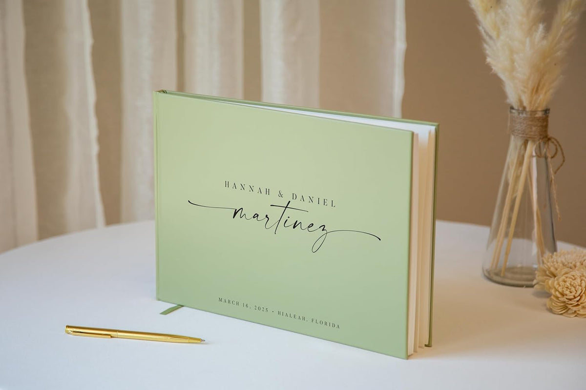 Personalized Guest Book - 11.5" x 8.5" Custom Bride & Groom Names with Bookmark and Hard Cover 140