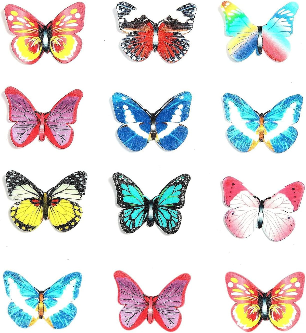 48Pcs Edible Cake Butterfly Decoration Cake Toppers Birthday Party Cupcake Toppers Mixed Size &