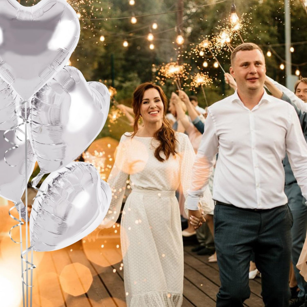 TONIFUL 30Pcs 18 Inch Silver Heart Balloons Silver Heart Shape Foil Mylar Balloons Decoration for