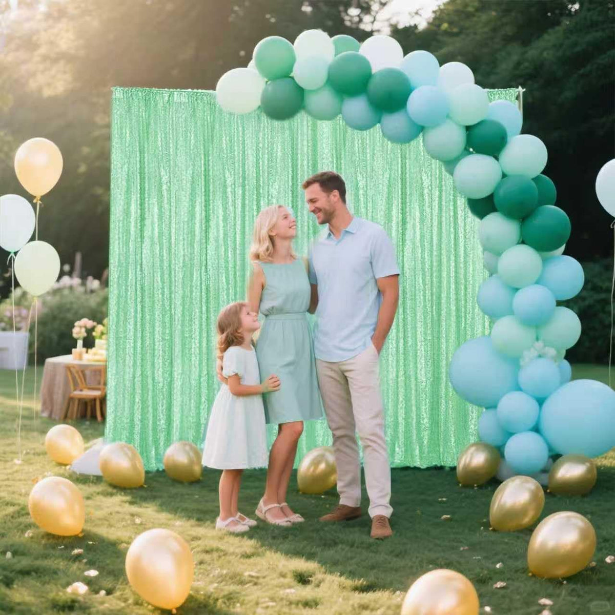 Mint Green Sequin Backdrop Curtain 4 Pieces 2FTx8FT Glitter Photography Backdrop for Party Wedding