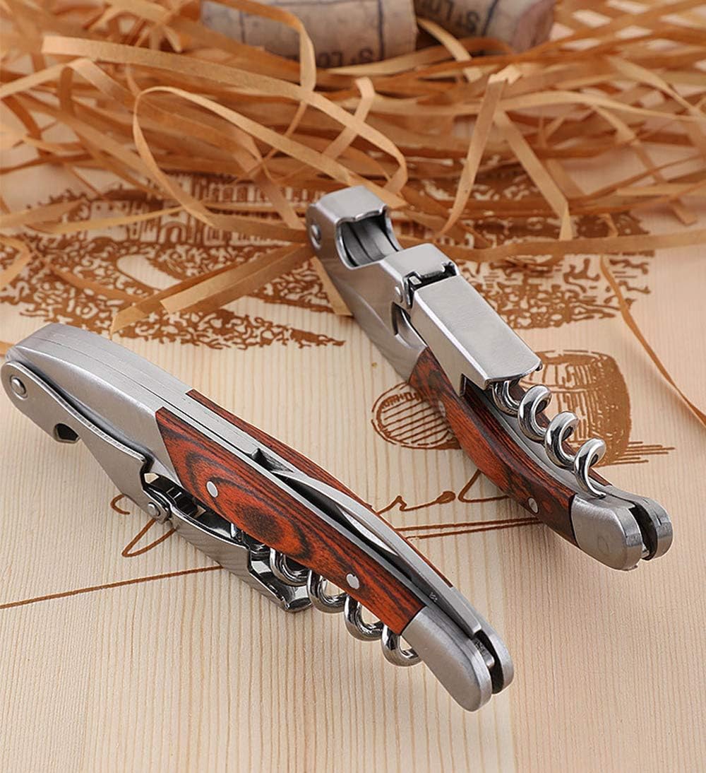 Professional Waiter Corkscrew Wine Key for Bartenders Set of 3,With Long Rosewood Handle Stainless