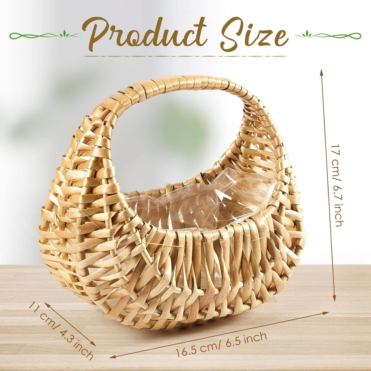 Taiyin 3 Pack Rattan Flower Girl Basket Small Half Moon Straw Wicker Basket with Handle Ideal for