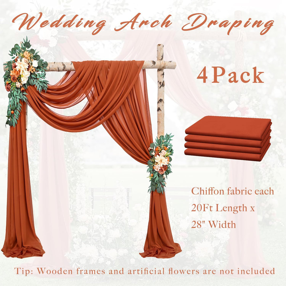 Wedding Arch Draping Fabric 4 Panels 20Ft Length x 28" Width Terracotta Photography Arch Drapes