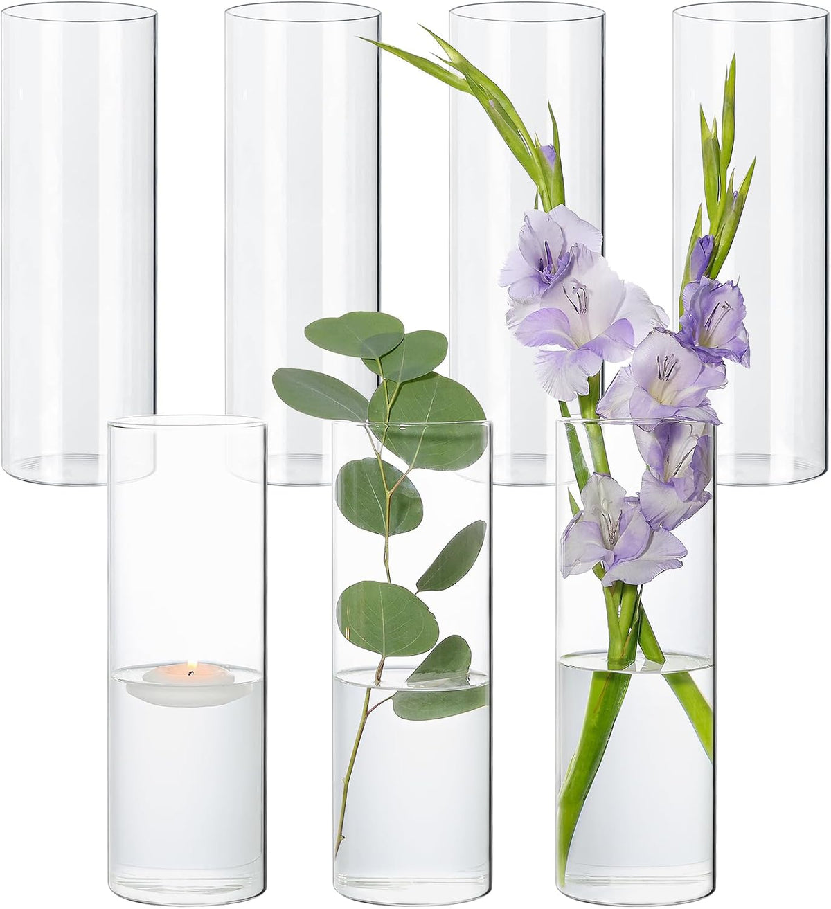 7Pcs Glass Cylinder Vase for Centerpieces 10 Inch Tall Clear Glass Flower Vase Bulk, Glass