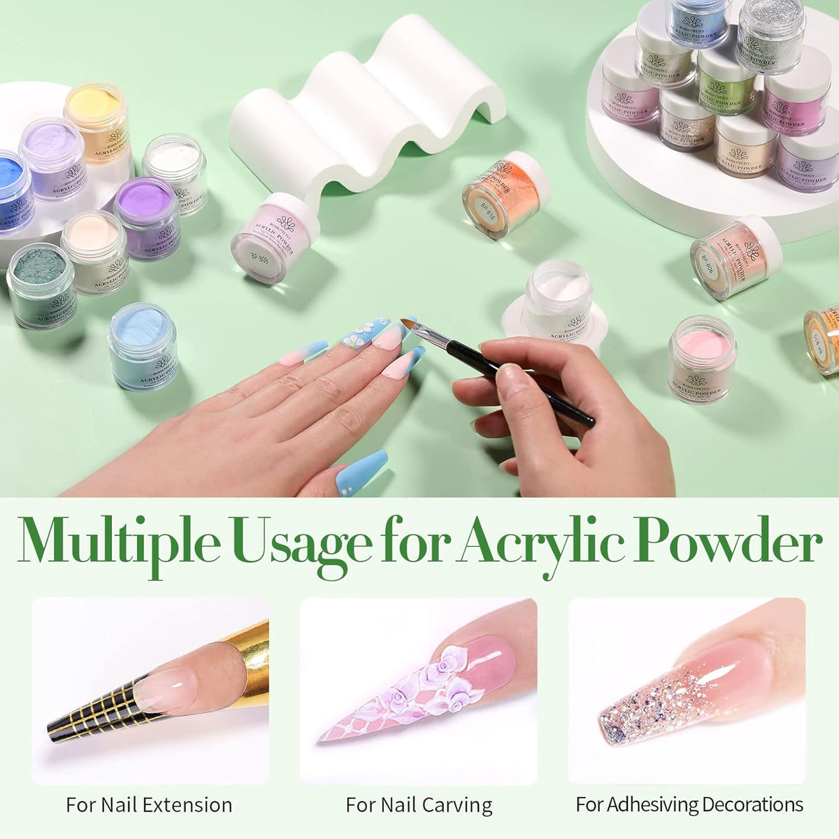 BORN PRETTY Acrylic Powder Set 36 Colors Acrylic Nail Powder Nude Pink Blue Yellow Purple Red