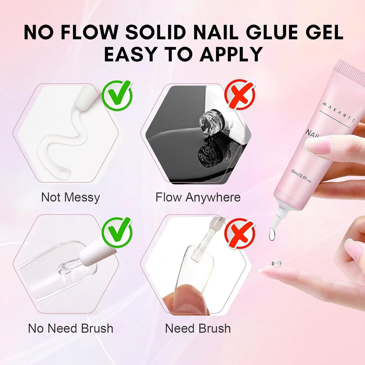 Makartt Gel Nail Glue: Solid Nail Glue for Press On Nails, 15ML 3D Gel UV Lamp Needed