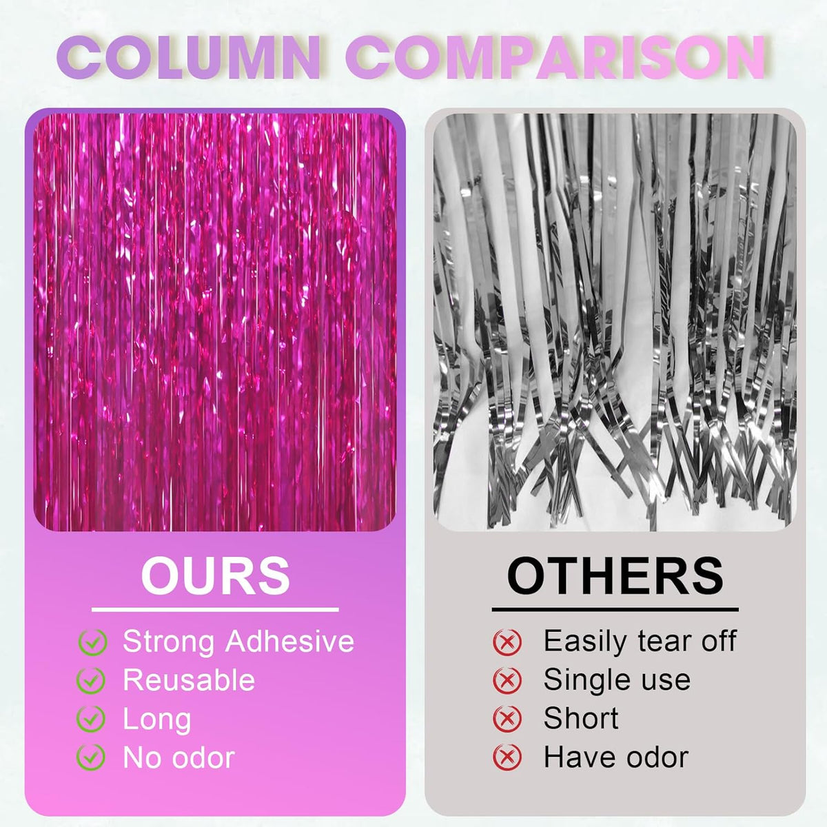 4 Pack Pink Foil Fringe Backdrop Curtains, Tinsel Streamers Birthday Party Decorations, Fringe