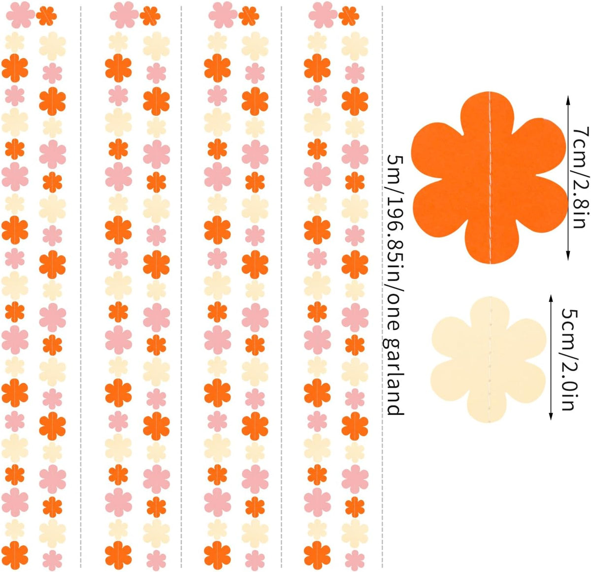 Orange-Pink Fall Party-Decorations Streamers-Garland - 52ft Boho Flower Hanging Paper Banner